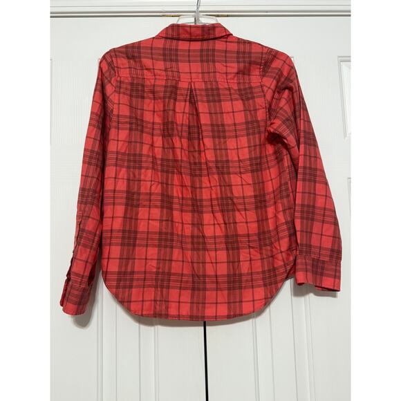 LL Bean Feather Soft Coral Orange Plaid Button Front Shirt, Size S - Picture 2 of 6